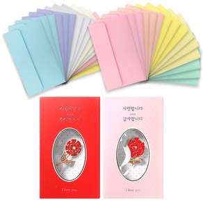 사랑 감사 카네이션 브로치 2종 랜덤발송 + 파스텔 편지 앤 용돈봉투 30p 세트, 레드, 핑크(브로치), 랜덤발송(돈봉투), 1세트