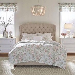 Laura Ashley Home | 매들린 컬렉션 | 이불 커버 세트 - 100% 면 양면 버튼 잠금 동일 소재 샴 포함 싱글 블루