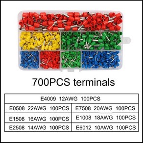 터미널 세트 E0508 E1508 E2508 E7508 E1008 E4009 E6012 크림핑 절연 튜브 배선 코드 끝 700 개, [01] YELLOW