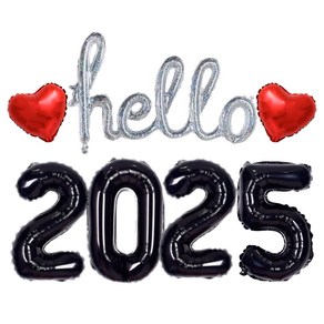 헬로 Hello 2025 새해 풍선세트 신년 파티 용품, 1개, 실버x블랙