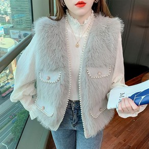 여성 진주 장식 누빔안감 조끼 뽀글이 레저 베스트 Women's Vest