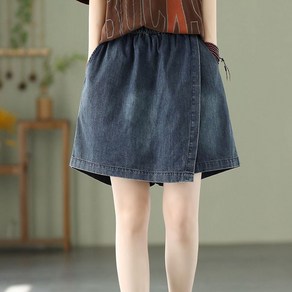 M-3XL 빅사이즈 데님 반바지 치마 하이웨스트 페이크 와이드 날씬해보이는 데님반바지 스커트