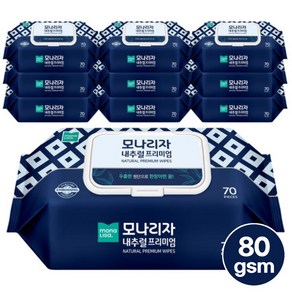 모나리자 고평량 내추럴 프리미엄 물티슈 캡형 70매 x 10입, 80g, 70개입, 10개