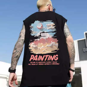 [2XL-5XL] 블루제이 빅사이즈 민소매 오버핏 프린팅 나시