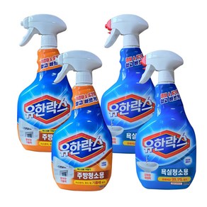 온마음샵 유한락스 욕실청소용 600ML 2개+주방청소용 600ML 2개 뿌리는락스, 1개