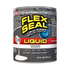 Flex Seal Liquid 플렉스 씰 액체 16온스 흰색 고무 코팅 실란트 방수 유연성 통기성 및 자외선 방지 지붕 수리 지하실 RV 캠핑카 트레일러 해양 EPDM 석조, 1개