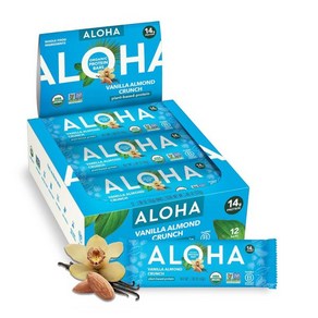 ALOHA 식물 기반 단백질 바  땅콩 버터 초콜릿 칩 12 카운트 1.98oz 비건 저당류 글루텐 프리 팔레오 저탄수화물 비 GMO 스테비아 간장 설탕 알코올 없음, 바닐라 아몬드 크런치