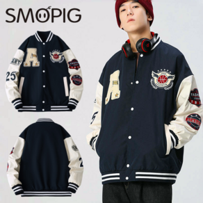Smopig 남자 야구점퍼 캐주얼 자수 야구복 봄자켓 바람막이