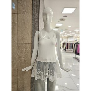 [밸리걸] 밑단 자수 레이스 배색 끈나시 티셔츠 (222850)