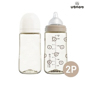 유비맘 NEW PPSU 디자인 아기 젖병 280ml 1+1 꼭지포함, 2개, 데이지(화이트)/초코몽이(초코)