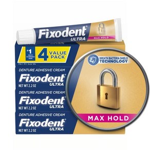 Fixodent Ulta Max Hold Secue 틀니 접착 크림 전체 및 부분 착용자 62 4g(2 25온스) (4팩) 미국 350304, 화이트, 1개, 1개