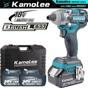 Kamolee 520 N.M 토크 브러시리스 전기 임팩트 렌치 1/2 리튬 이온 배터리 Makita 18V 배터리와 호환 가능 DTW285, 09 Type C Plastic Set, 01 EU, 01 CHINA, 1개