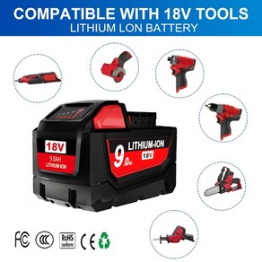 밀워키 보쉬 배터리 bonacell 18v 9000mah m18 xc 리튬 이온 교체, 1팩 6000, 1개