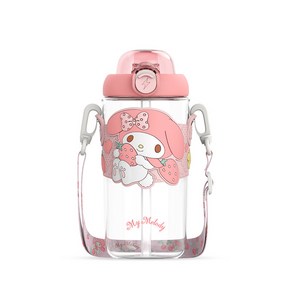 산리오 갤럭시 원터치 빨대 스트랩 휴대용 물통 텀블러 520ml 쿠로미 마이멜로디 시나모롤 포차코 폼폼푸린 [국내 당일출고], 1개