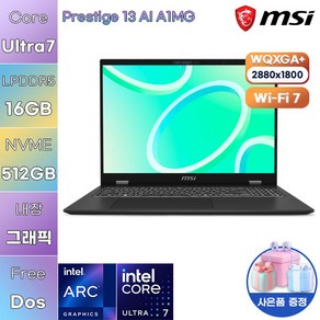 msi Pestige 13 AI A1MG win11 고성능 게이밍 노트북, WIN11 Po, 16GB, 512GB, 블랙