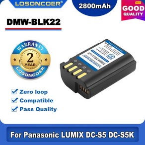 100 LOSONCOER 2800mAh DMW-BLK22 배터리 파나소닉 호환 LUMIX DC-S5 GH5, 한개옵션0, 1개입