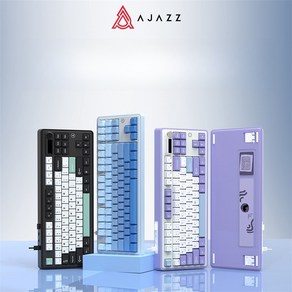 AJAZZ AK870 기계식 게이밍 키보드 다기능 노브 컬러 스크린 가스켓, 선물축, 퍼플