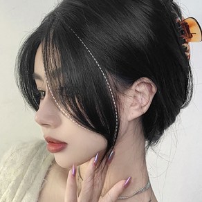 일호장신구 네추럴 앞머리 가발 핀 러블리 뱅 옆머리 우아한 연장 긴 볼륨 입문용 간편한, 1개, 네추럴앞머리가발핀 쿨블랙