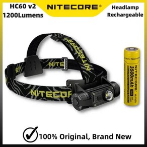 NITECORE USB-C 충전식 LED 헤드램프 HC60 V2 1200 루멘 130 미터 던지기 NL1835 3400 mAh 호환 배터리, 02 With Ui1, 1개