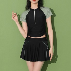 지노지노 여성 반팔 래쉬가드+치마 수영복 세트