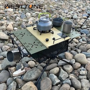 WESTTUNE IGT 스토브가 있는 캠핑 테이블 휴대용 알루미늄 합금 접이식 액세서리 포함 다기능 야외 테이블, 2.카키 테이블