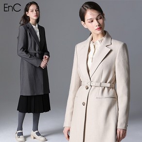 ENC [EnC] 헤링본 벨티드 롱 재킷