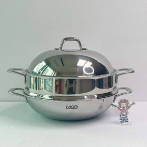 LAGO 라고 스테인레스 통 5중 엠보싱 찜솥 32cm 전골냄비 가정용 업소용, 1개, 30cm