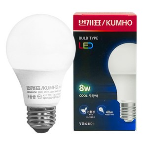 번개표 금호 LED 전구 램프 삼파장 볼전구 8W 10W 12W 14W, 주광색, 1개