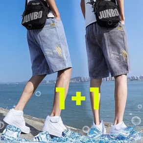 BIKASU 남자 여름 청 반바지 루즈핏 빅사이즈 5부 반바지 1+1