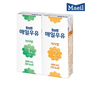 매일유업 저지방 1% 멸균 우유 200ml 24팩 + 저지방 2% 멸균 우유 200ml 24팩, 1개, 1세트