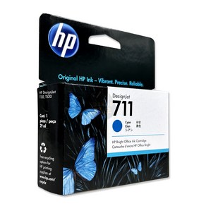 HP (No.711)정품잉크플로터 3WX00A검정(구.CZ129A)/CZ130A파랑/CZ131A빨강/CZ132A노랑/3WX01A검정(대용량) T120/T130/ T520/ T530, 파랑, 1개