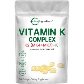 Mico Ingedients Vitamin D3 50 000 IU Plus K2 MK-7 200 mcg 240 Vigin Coconut Oil Softgels  2 in 1, K complex Coconut Oil Softgels