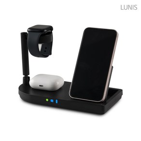 LUNIS 3in1 무선 충전기 LED 시계 감성 인테리어 아이폰 갤럭시 고속 충전기, 서포트41 충전기(블랙_애플용), 1개