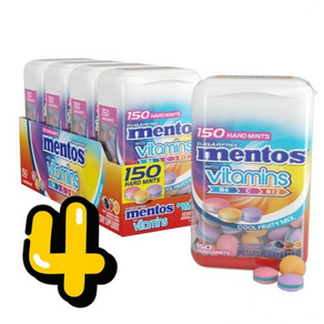 Mentos 멘토스 무설탕 비타민 하드민트 후르츠 믹스 150개 4팩, 4개, 150g