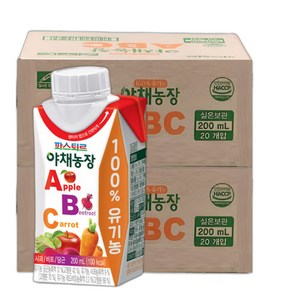 파스퇴르 실온 야채농장 ABC쥬스 200ml (40팩) 100%유기농주스