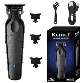 Kemei 2299 이발사 무선 헤어 트리머 0mm 갭 제로 조각 클리퍼 디테일러, 1) with box, 없음