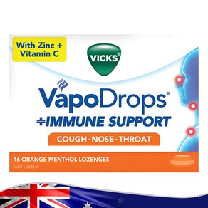 Vicks 베이포드롭 시원한 멘솔 캔디 이뮨 서포트 Vicks VapoDops Immune Suppot Oange 16 Lozenges, 1개, 1L