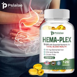 Pslalae Hema-Plex Ion - 철 + 적혈구 건강을 위한 비타민 C 및 바이오플라보노이드 - 비건 글루텐 프리, 1개, 10정