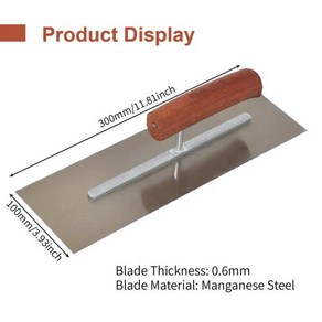 석고 흙손 석조 작업 벽돌 벽 바닥 다듬질 나무 손잡이 탄소강 블레이드 주걱 30cm, 01 CHINA, 1개
