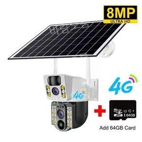 태양광 CCTV 실외 무선 태양열 듀얼 렌즈 4G LTE 유심 4MP, 4G 64G Cad, 1개