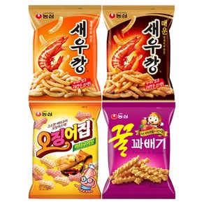 [다담] 농심 과자 새우깡+매운새우깡+오징어집+꿀꽈배기 2봉씩 총8봉지, 1개, 90g