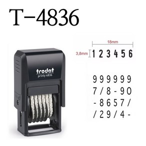 TRODAT 트로닷 T-4836 6단 넘버링 숫자도장 스탬프 (글자크기) 4mm, 1개, 청보라