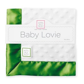 스와들디자인 SwaddleDesigns Baby Lovie 작은 애착 담요 새틴 트림이 있는 플러시 도트 라이트 퓨어 그린 36 x 36cm(14 14인치), Light Pue Geen Tim