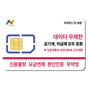 앤텔레콤 알뜰폰(KT LG) 선불폰유심 선불폰 유심개통 한국유심 데이터 무제한 온라인개통 비대면개통 선불유심 USIM, LGU+(L망)선불유심, 1개