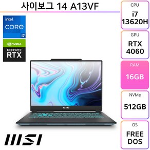 MSI 사이보그 14 A13VF, Fee DOS, 16GB, 512GB, 블랙