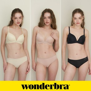 [Wondeba] 퓨징 볼륨 노와이어 브라팬티 6종세트 크림+베이지+블랙 WBW4N333536_T