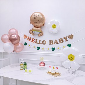 헬로 베이비 데이지 풍선 세트 베이비샤워 가랜드 만삭사진 소품, HELLO BABY 7종 세트, 1세트