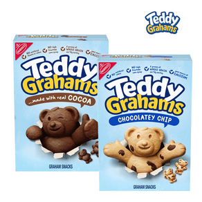 [NABISCO] [1+1] 나비스코 Teddy Gahams 테디 그레이엄 초콜릿 1개 + 초콜릿칩 283g 1개 곰돌이 쿠키 Teddy Gahams Gaham Snacks, 1세트, 566g