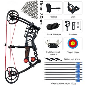 국궁활 조정 가능 무게추 컴파운드 활 슈팅 스틸 볼 드로우 양궁 세트 왼손 오른손 초보자 키트 00 파운드, [02] Bow set, 1개