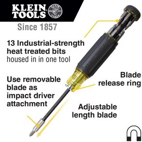 Klein Tools 32303 멀티 비트 드라이버 / 너트 충격 등급 14-in-1 자석 세트 십자형 일자형 정사각형 콤보 Tox, 1개